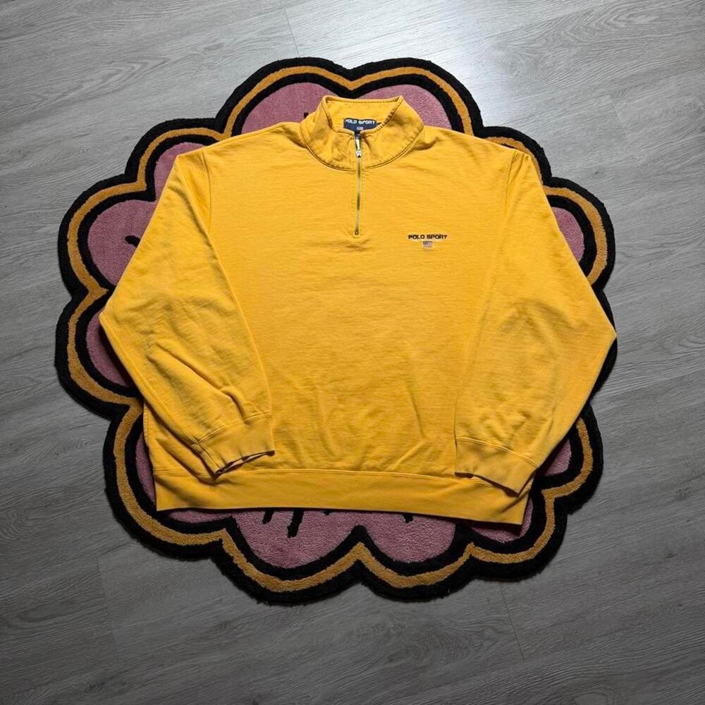 Vintage 90’s Ralph Lauren Polo Sport Embroidered 1/4 Zip Sweatshirt 2XL Yellow